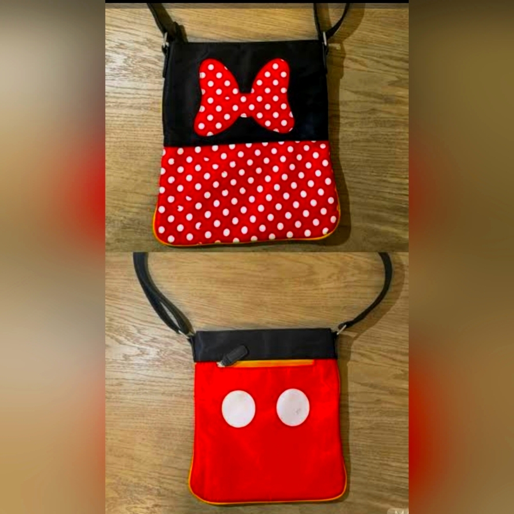 Mickey And Minnie Reversable Polka Dot Red and Black  Shoulder Bag